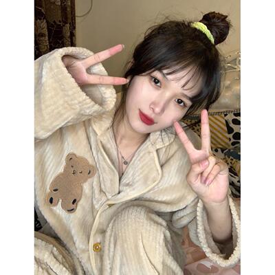 大码200斤海岛绒睡衣女款秋冬套装2026新款冬天薄款珊瑚绒家居服