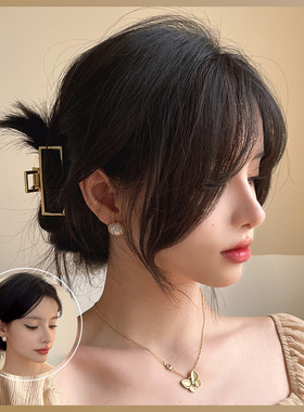 真发八字刘海假发片假发女自然前额中分假刘海网红法式长鬓角贴片