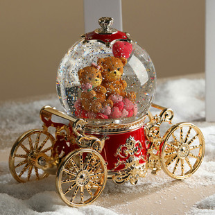 旋转水晶球八音盒自动飘雪女孩生日礼物儿童南瓜车音乐盒摆件礼品