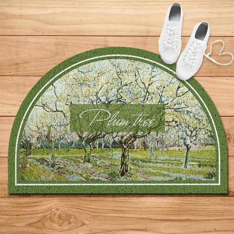 梵高花卉油画 半圆形入户门口丝圈地垫蹭土脚垫进门家用门垫门厅