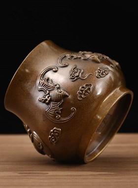 宽和五福临门纯黄铜香筒家用室内办公桌书房中式大号仿古中式笔筒