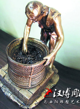 传统民俗茶文化主题雕塑玻璃纤维摇青包揉制茶人物铜雕户外园林景