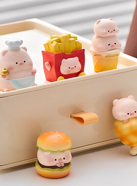 可爱猪猪汉堡餐厅桌面小摆件迷你卡通治愈系办公区汽车中控装饰品