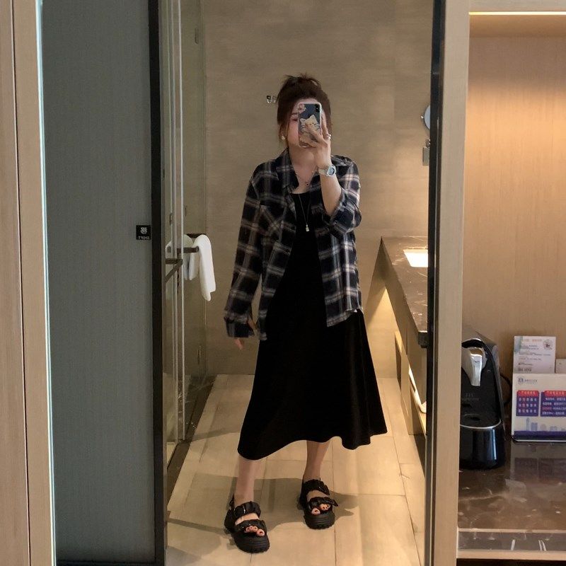 【胖佳佳大码定制】夏季休闲套装女长袖雪纺格子衬衫吊带裙两件套,女装/女士精品,时尚套装,淘宝优惠券,粉丝福利购,淘宝优惠卷