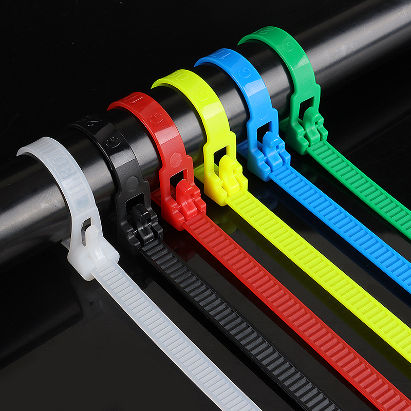 活扣尼龙扎带重复使用8x500mm塑料卡扣可松式拆解捆绑黑白色彩色