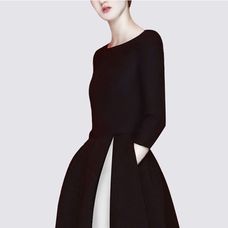 黑色礼服连衣裙2021春秋女装新款中长款收腰显瘦小黑裙子晚宴年会