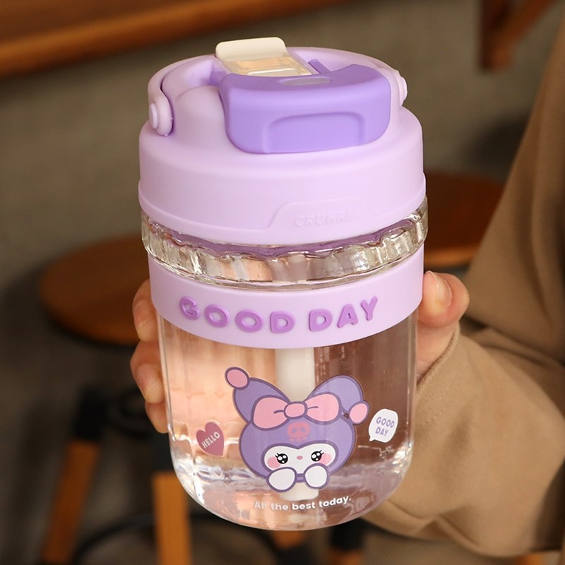双饮口玻璃杯女生高颜值咖啡杯子可爱带盖网红耐高温学生吸管水杯图片