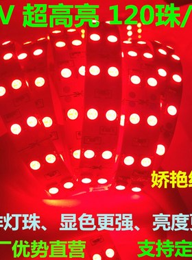 24V超亮红色led灯带5050双排120珠24V红光led软灯条防水设备货车