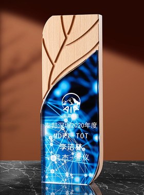 高档实木奖杯定制创意木质彩印水晶奖杯刻字炫彩奖牌比赛木制奖杯