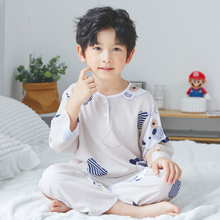 儿童睡衣夏季长袖薄款棉绸女童套装男孩子宝宝男童绵绸空调家居服