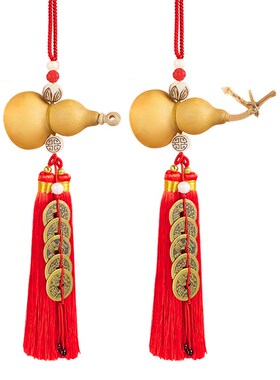 床头朝西/朝窗专用五帝钱桃木天然开口葫芦挂件铜钱串吉祥中国结