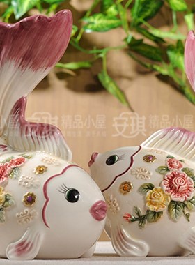 欧式年年有鱼陶瓷家居饰品结婚订婚情侣摆件电视柜玄关茶几摆件