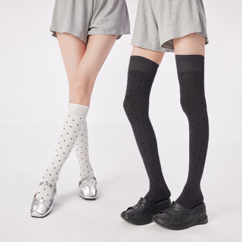 长筒波点袜子女春秋复古百搭小腿袜秋冬jk显瘦大腿过膝袜高筒靴袜