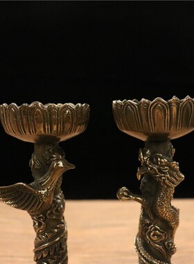 纯铜龙凤蜡台一对龙凤呈祥家居祠堂供奉装饰