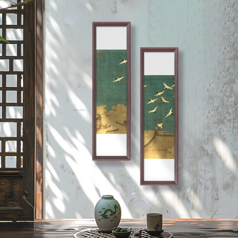 宋徽宗瑞鹤图挂画客厅玄关装饰画走廊过道竖版壁画新中式茶室挂件