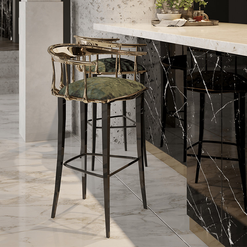 意式轻奢吧台椅靠背实木高脚椅设计师创意纯铜椅别墅酒吧前台吧椅,住宅家具,家用高脚椅,淘宝优惠券,粉丝福利购,淘宝优惠卷