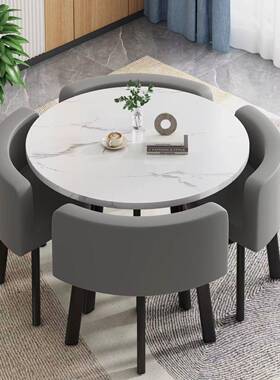 可收纳圆餐家桌用小户型HAH公寓饭商店铺面洽谈桌椅组合会客桌接