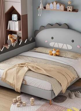 龙儿童床男孩女包孩单恐实木软拼NMW接学生米宝宝床带人护栏小孩