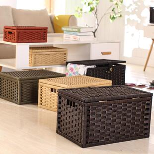 简约居NDL用家品有盖毛巾杂物收纳工纯手收纳筐田园藤编收纳盒