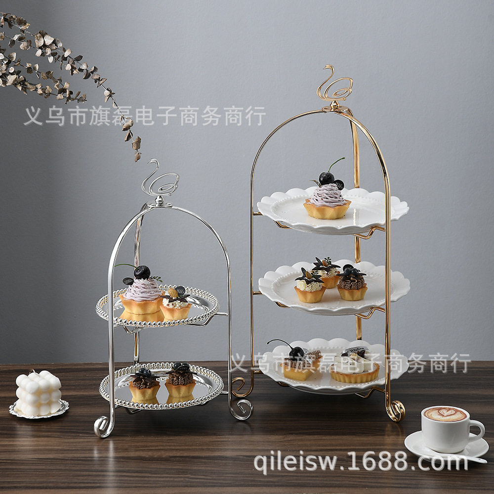 欧式天鹅多层甜品台蛋糕托盘