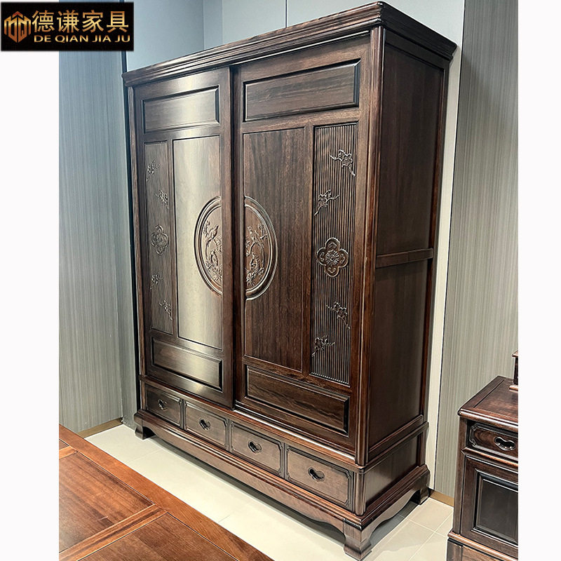 中式紫檀木仿古推拉门实木衣柜