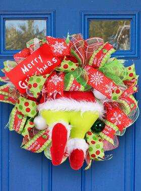 纵鸿新款XZW格林腿诞花门挂2025圣节奇装饰绿毛环怪挂饰