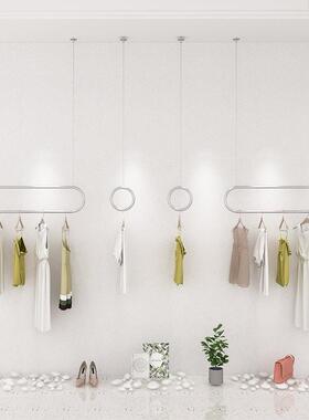 服店展架不锈钢拉丝吊KUH装挂衣示架吊环拉丝吊银吊顶钢丝绳悬挂