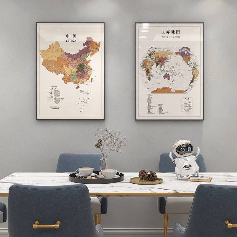中国世界地图挂画竖版可磁吸可标记玄关过道餐厅客厅沙发背景装饰