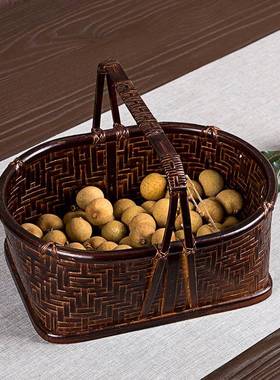 手工竹仿提篮水编茶35142具收古纳盒日式竹篮果篮点心篮家用收纳