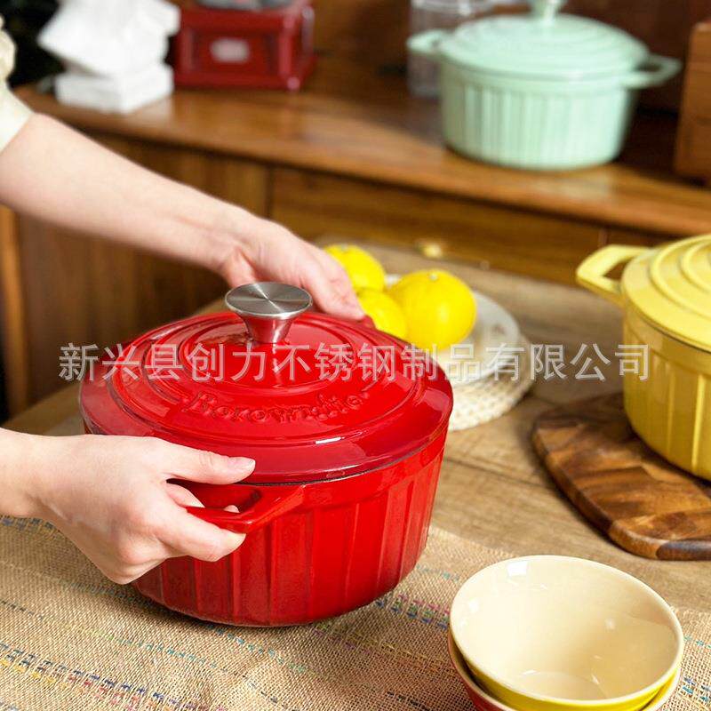 礼品珐瓷琅锅用加耳厚双搪锅BO-22cm电磁炉通不粘汤锅焖炖铸铁珐
