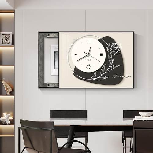 现代简约电时令之环表箱装饰款画带钟2盒023新高表级感客厅配电箱