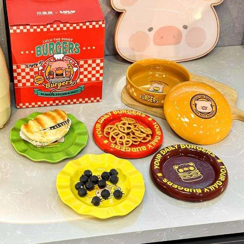 可爱高颜汉堡陶瓷餐盘家用菜值盘碟碗盘AKH子组餐具套装陶瓷盘碟