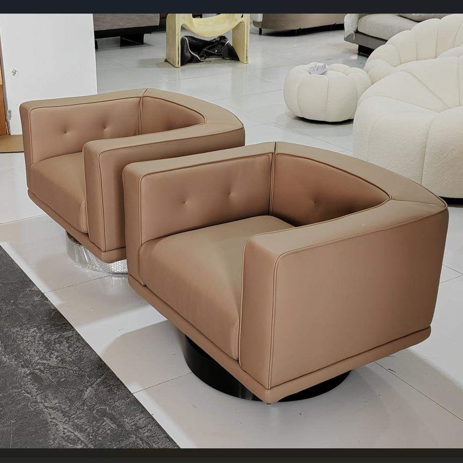 意式极简设计师单人沙发轻椅奢锈18537钢休扶闲不手酒店可旋转单