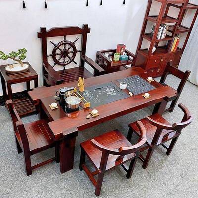 茶台厅船木茶桌桌功夫实木家用椅中式组合KSV办室客套装一体茶公