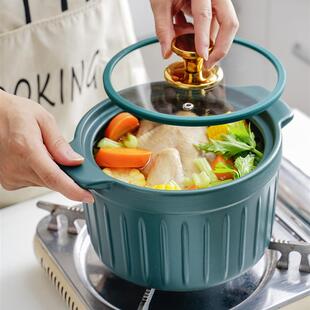 瓷色釉陶小砂锅带玻璃盖轻简耐高温明火约无品牌/家用炖奢锅