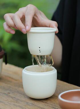 VRF鑫德鸿窑陶瓷快客杯收过滤带盖行办公杯茶户外旅便杯携纳包随