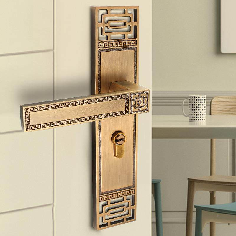 新中式室门锁家用通用82h56黄型静音卧室锁房间内门锁实木门子把