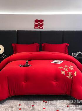 新中式结婚大子红色棉芯花被喜字庆刺绣婚陪XHR嫁被床上用品一件