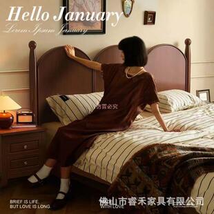 古法式实木床胡桃色美主卧室式双人床1.51.8代简现复约中见详情古