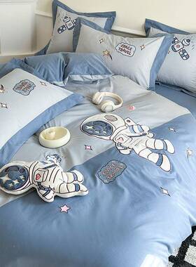 通风全水洗棉四29290棉套纯棉件贴布绣床单被套儿童男孩卡床上用