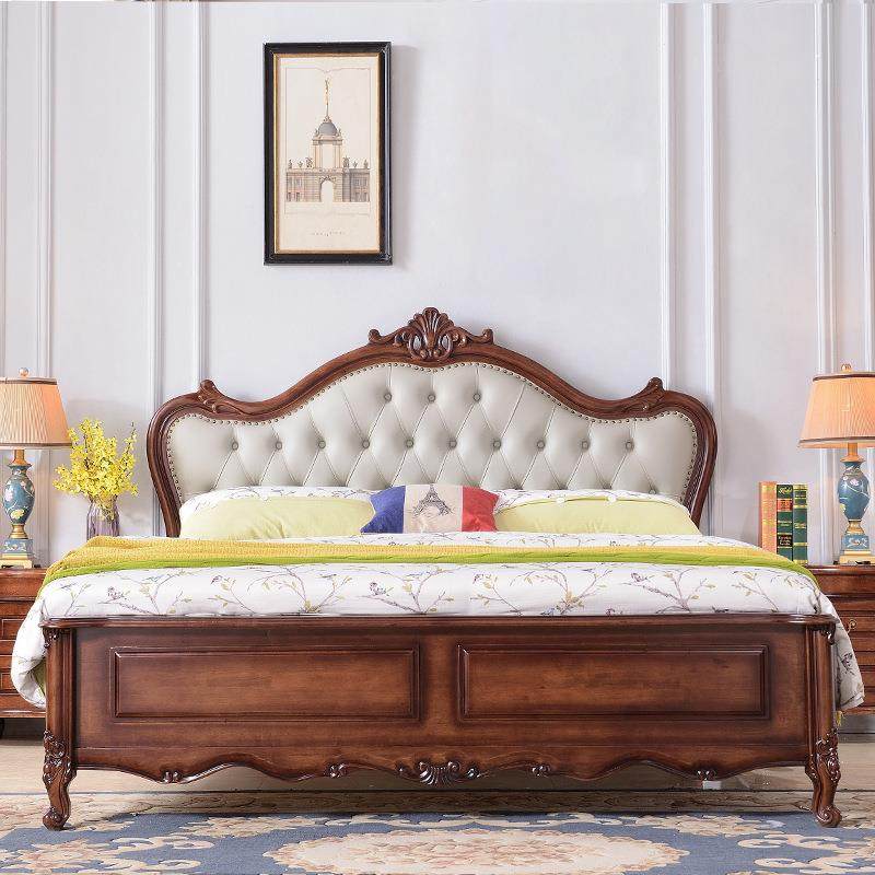 全实木DIP现代简约1米双人床8主卧橡木婚床美式轻奢软包床储物.大