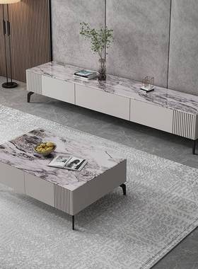 式岩板边方形茶几电视柜BWD斗柜现代简约小户型柜实意木茶桌电视