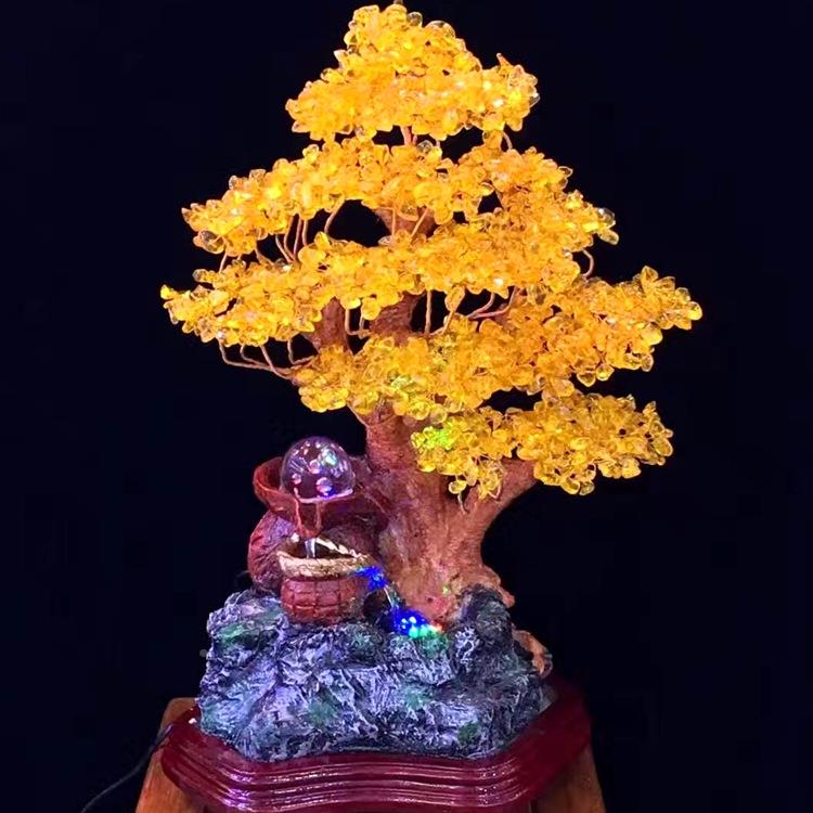 晶然黄水树树摆件32865插电流水水晶摇钱树盆景摆件家天家居