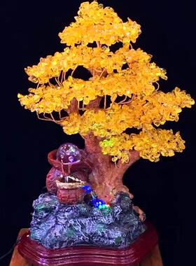 晶然黄水树树摆件32865插电流水水晶摇钱树盆景摆件家天家居