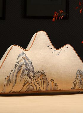 中式厅靠山档枕坐垫抱枕客沙异发形靠垫山峰枕高中82465国风腰枕