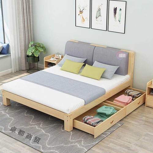 实木床1易OQK.8米现代简约现代.15米松木双人床简经济型m单人硬1