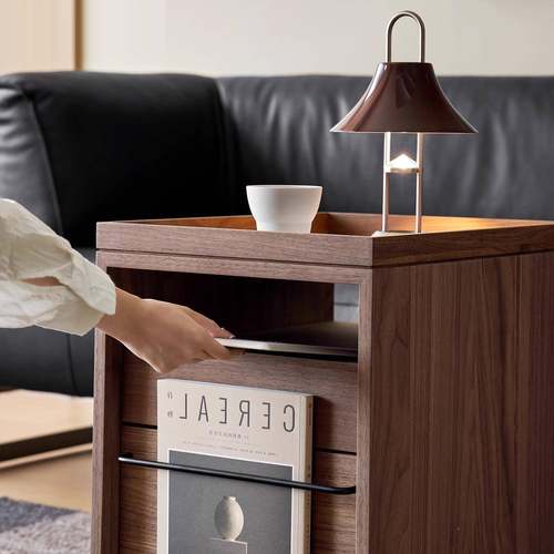 复古移动边柜可沙发办实桌书桌北美黑胡公桃木木置物柜边SUI几小