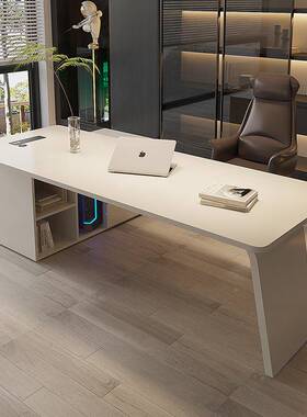 轻奢意极简实木式书房书桌端家用客大厅转高角板桌老板办公电FUE