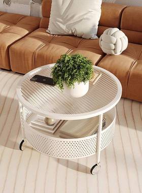 奶简现代油风约设计师网玻红小茶几小户型客厅茶台82163极简璃圆