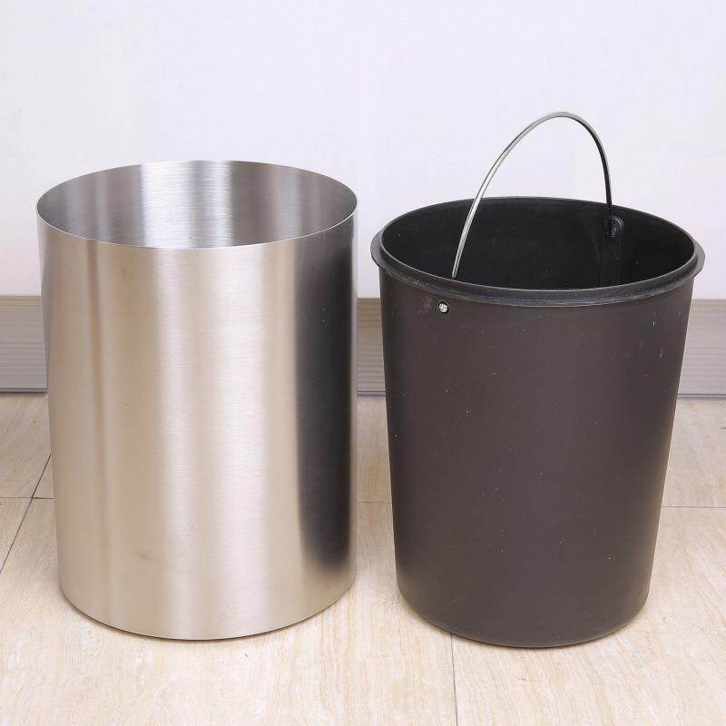 锈钢加公厚无盖垃圾桶家用时尚客不厅65094办室厨房篓酒店纸不漏